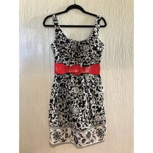 Cute Sleeveless Dress with Red Cinch Belt